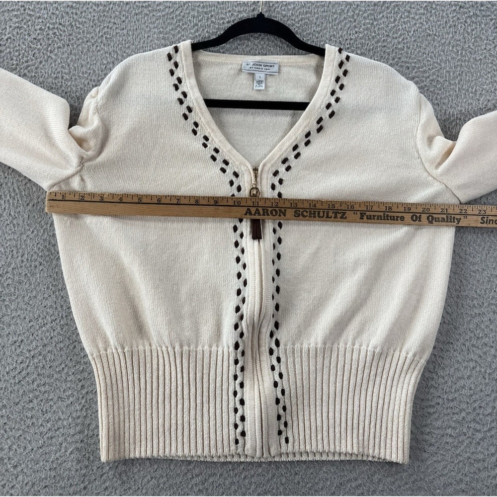 St John Sport Santana Knit Cardigan Sweater Womens Large Contrast Full Zip - Picture 6 of 13